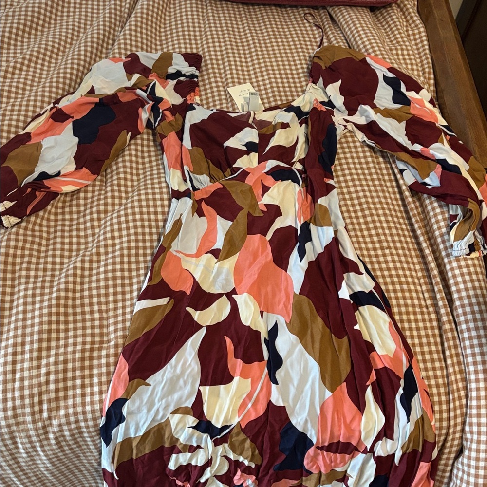 A New Day Red Floral Long Sleeve A-line Crepe Maxi Dress